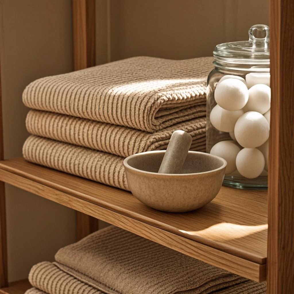 Folded towels and tools